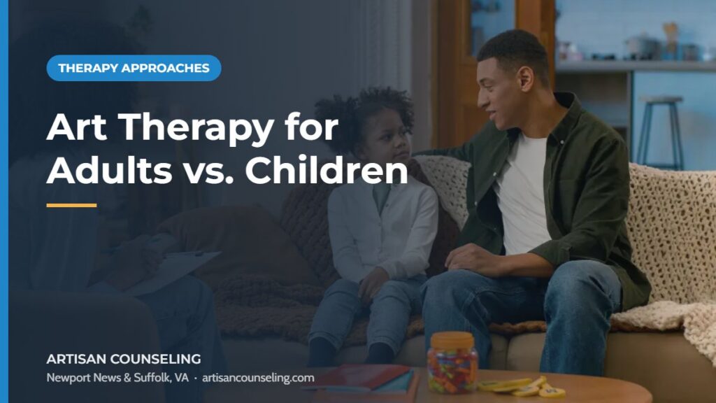 Parent and child drawing together at a table, featured image for an article on art therapy for adults vs children