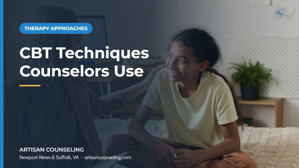 Person completing a thought record worksheet, featured image for an article on CBT techniques counselors use