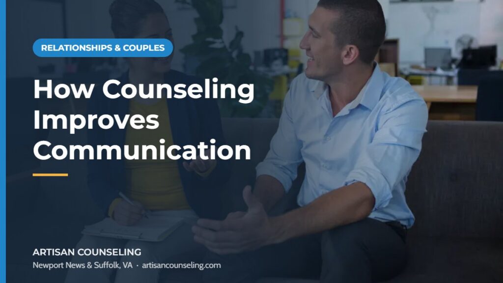 Couple talking calmly face to face, featured image for an article on how counseling improves communication