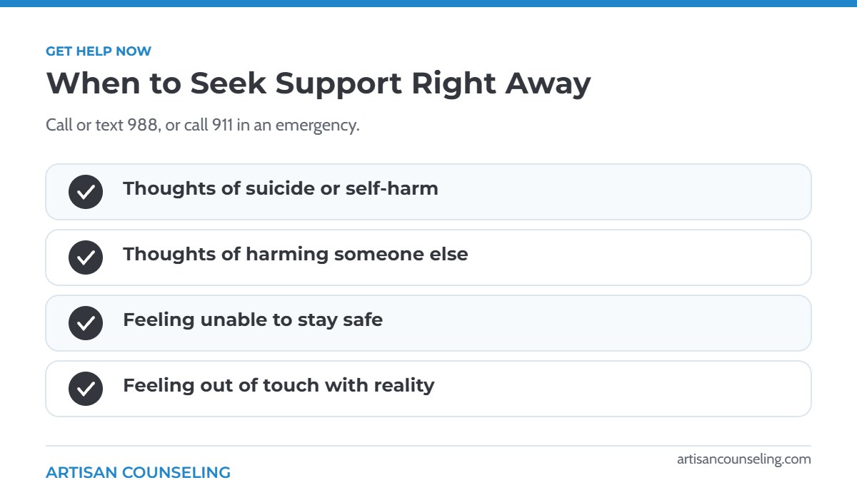 Infographic of situations that call for immediate mental health support, with the 988 lifeline