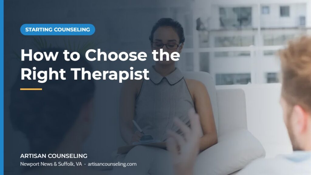 Person researching therapists on a laptop at home, featured image for an article on how to choose the right therapist
