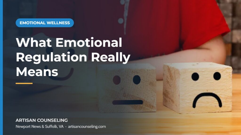 Calm woman breathing deeply with eyes closed, featured image for an article on emotional regulation