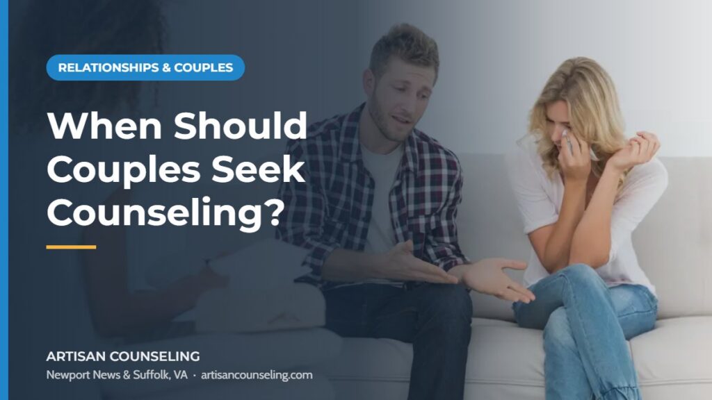 Couple sitting quietly apart at a kitchen table, featured image for an article on when couples should seek counseling