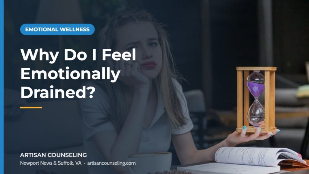 Tired woman leaning on a couch with eyes closed, featured image for an article on feeling emotionally drained